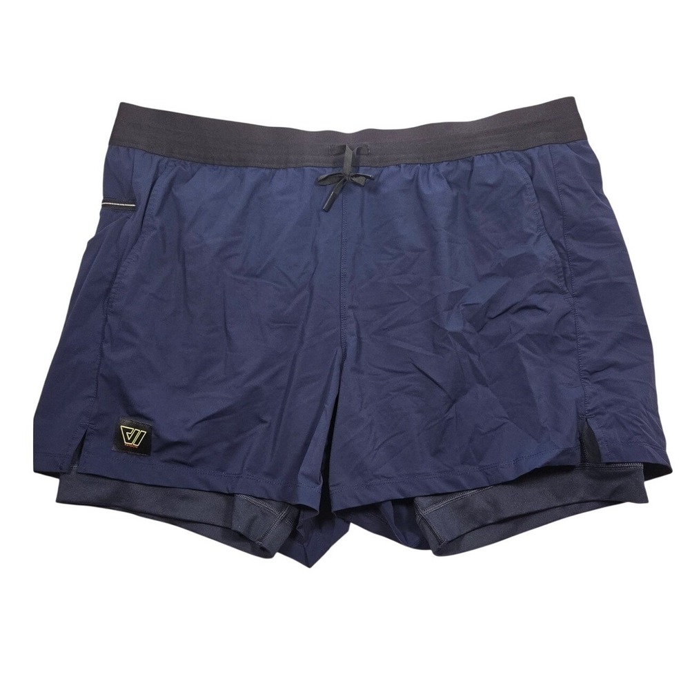 WOLACO 2-in-1 Athletic Shorts Mens XXL Navy Blue Excellent Compression Liner